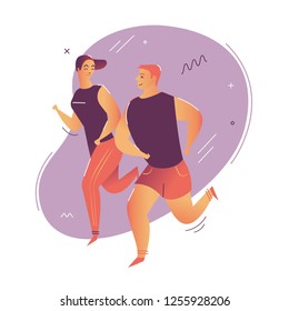 Couple runners training together. Flat illustration