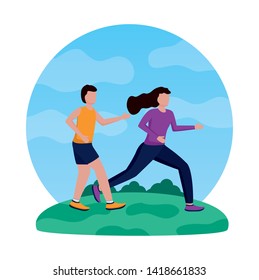 couple running activity in the outdoors vector illustration