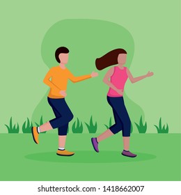 couple running activity sport outdoor vector illustration