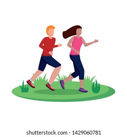 couple running activity sport outdoor vector illustration