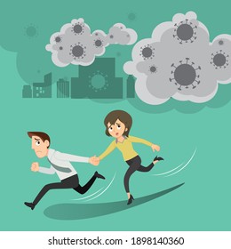 Couple running away from Coronavirus, illustration vector cartoon