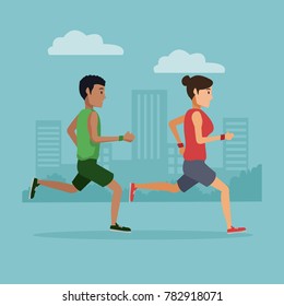 Couple running in the city