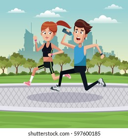 couple running exercise park city