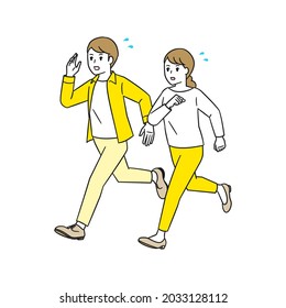 A couple running in a hurry