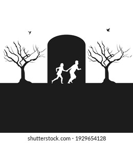 The Couple Running Into A Black Room Illustration