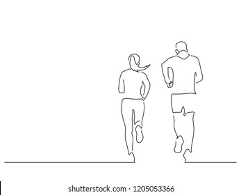 Couple running isolated line drawing, vector illustration design. Urban lifestyle collection.