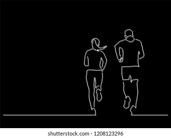Couple running isolated line drawing, vector illustration design. Urban lifestyle collection.