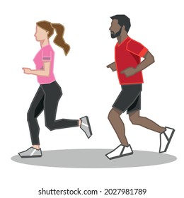 couple running or jogging - vector illustration concept for print and web on white background