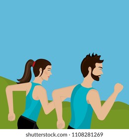 couple running in the landscape