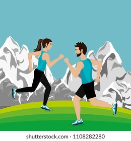 couple running in the landscape