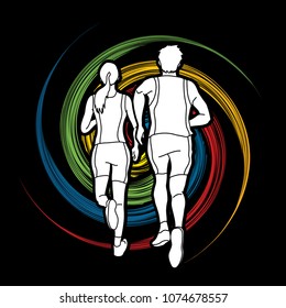 Couple running, Marathon runner, Man and woman running together graphic vector.