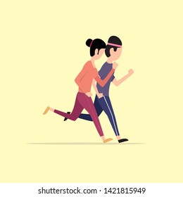 couple running on morning. man and woman running. couple jogging vector - vector