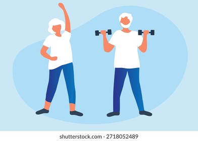 couple running on treadmill vector illustration. Exercise to lose weight concept