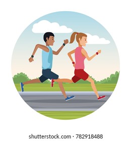 couple running outside round icon