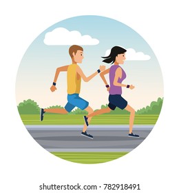 couple running outside round icon