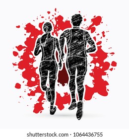 Couple running together, Marathon runner designed on splatter blood background graphic vector
