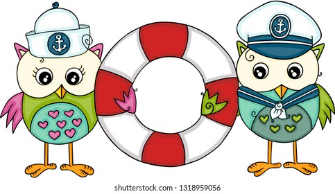 Couple sailors owls holding ring float