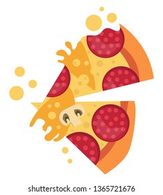 Couple of salami pizza slices illustration vector on white background