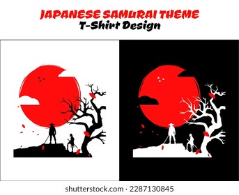 couple samurai. urban samurai. japanese theme design. silhouette japan samurai vector for design t shirt concept. Japanese t-shirt design. samurai vector illustration.