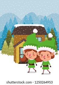 couple santa helpers in snowscape