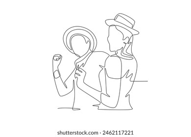 Couple at Sao Joao event. Sao joao concept one-line drawing