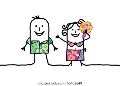 couple with sarong & Hawaiian shirt