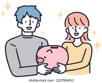 ilustración sencilla de ahorro de dinero en pareja