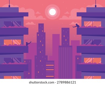Couple Say hello accross building in Nightcities