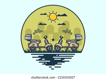 a couple of scooter flat illustration design