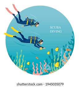 Couple Scuba Diving in Underwater, Travel, Summer Vacation and Activities 