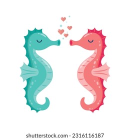 Couple seahorse cute cartoon. Vector illustration