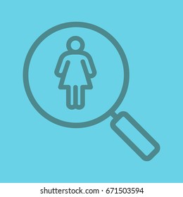 Couple search linear icon. Magnifying glass with woman. Thin line outline symbols on color background. Vector illustration
