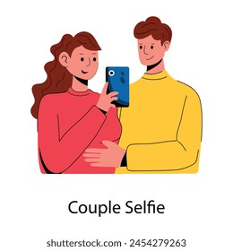 El icono de estilo plano de selfie de pareja está listo para su uso premium 