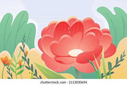 A couple sending hearts to each other on flowers, vector illustration