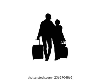 Couple senior travelers traveling silhouette Vector