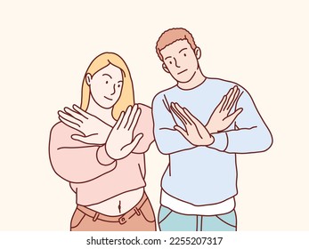 Couple serious stop Gesture refuse no With Crossed x Hands simple korean style illustration