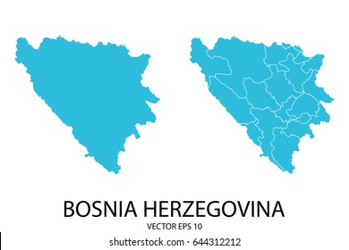 Couple Set Map - Blue Map of Bosnia Herzegovina.