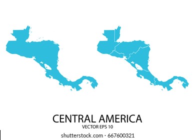 Couple Set Map - Blue Map of Central America. Vector eps 10.