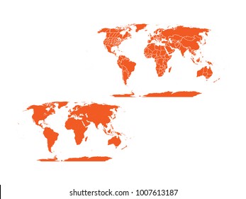 Couple Set Map, orange Map of World with Countries,Vector EPS10