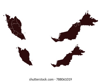 Couple Set Map,black Map of Malaysia ,Vector EPS10