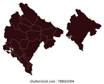 Couple Set Map,black Map of Montenegro ,Vector EPS10