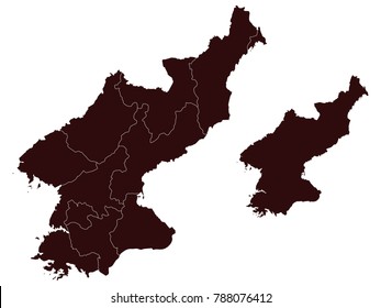 Couple Set Map,black Map of North Korea ,Vector EPS10