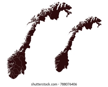 Couple Set Map,black Map of Norway ,Vector EPS10