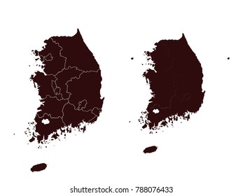 Couple Set Map,black Map of South Korea ,Vector EPS10