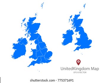 Couple Set Map,Blue Map of United Kingdom,Vector EPS10