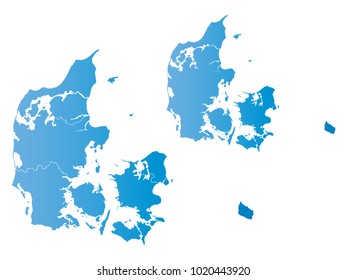Couple Set Map,gradient blue Map of Denmark,Vector EPS10