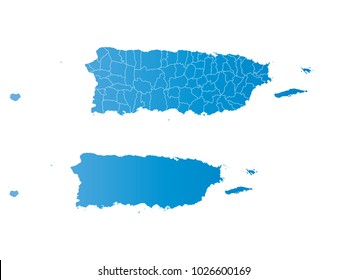 Couple Set Map,gradient blue Map of Puerto Rico,Vector EPS10