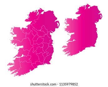 Couple Set Map,gradient Pink Map of Ireland,Vector EPS10