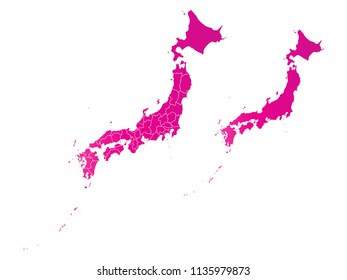 Couple Set Map,gradient Pink Map of Japan,Vector EPS10