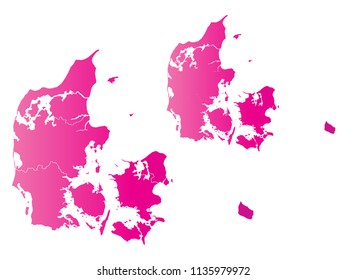 Couple Set Map,gradient Pink Map of Denmark,Vector EPS10